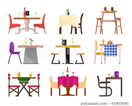 Cafe tables in restaurant setting vector dining furniture table and chair for romantic lunch dinner 43903095