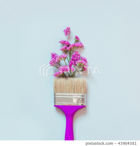 Violet and pink autumn flowers and paint brush. Violet and pink autumn flowers and paint brush. 43904381
