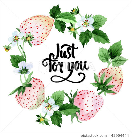 White strawberry fruit in a watercolor style. Frame border ornament square. White strawberry fruit in a watercolor style. Frame border ornament square. 43904444