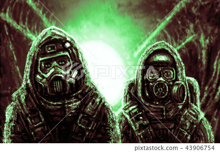 Two people in protective suits. Two people in protective suits. 43906754