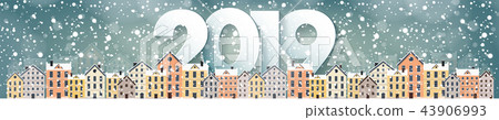2019. Winter urban landscape. City with snow. Christmas and new year. Cityscape. Buildings.Vector 2019. Winter urban landscape. City with snow. Christmas and new year. Cityscape. Buildings.Vector 43906993
