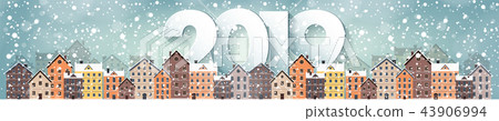 2019. Winter urban landscape. City with snow. Christmas and new year. Cityscape. Buildings.Vector 2019. Winter urban landscape. City with snow. Christmas and new year. Cityscape. Buildings.Vector 43906994