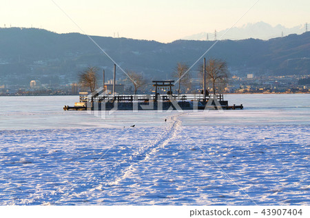 [長野縣]在初島出現“上帝之路”時，結冰的Su訪湖風光 43907404