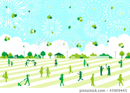 Fireworks park people balloon 43909443
