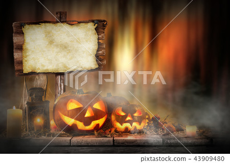 Halloween pumpkins on wooden planks. Halloween pumpkins on wooden planks. 43909480