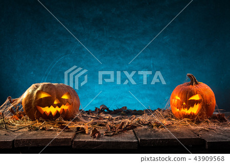 Halloween pumpkins on wooden planks. Halloween pumpkins on wooden planks. 43909568
