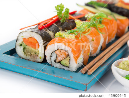 Japanese sushi set on white background. 43909645