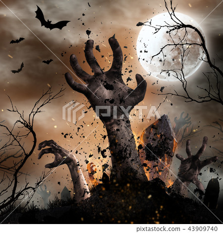 Scary Halloween background with zombie hands. 43909740