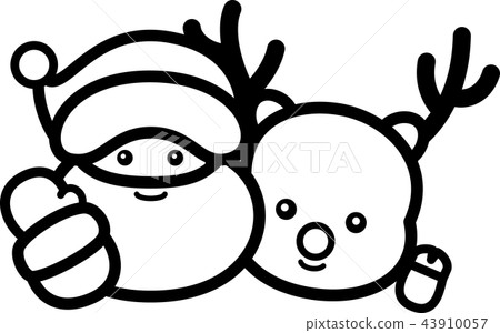Santa Claus and Reindeer Christmas Black and White Line Drawing 43910057