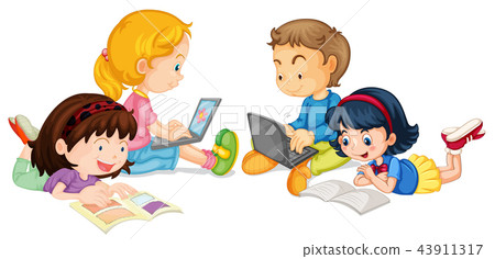 A group of student studying on white backgroud 43911317