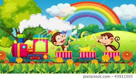 Monkey travel in nature by train 43911505