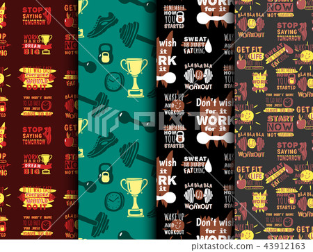 Sport Motivational Logo Vector Seamless Pattern Stock