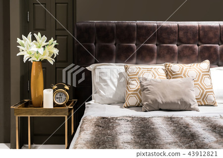 Luxury bedroom with brown color tone. Luxury bedroom with brown color tone. 43912821