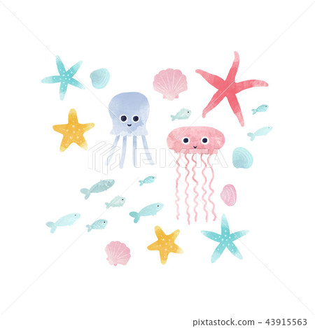 Watercolor sea life composition 43915563