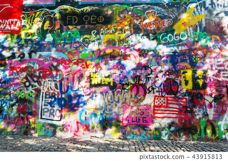 Lennon Wall with graffiti, Prague, Czech Republic Lennon Wall with graffiti, Prague, Czech Republic 43915813
