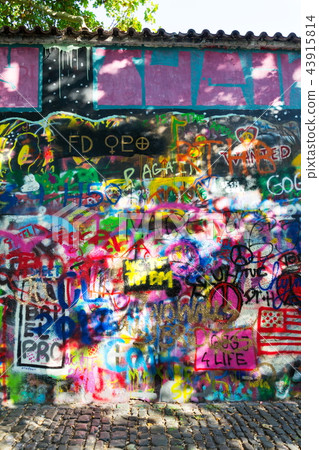 Lennon Wall with graffiti, Prague, Czech Republic Lennon Wall with graffiti, Prague, Czech Republic 43915814