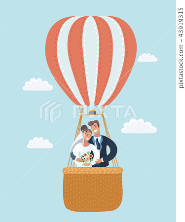 Illustration of Newlyweds in a Hot Air Balloon - Stock Illustration ...