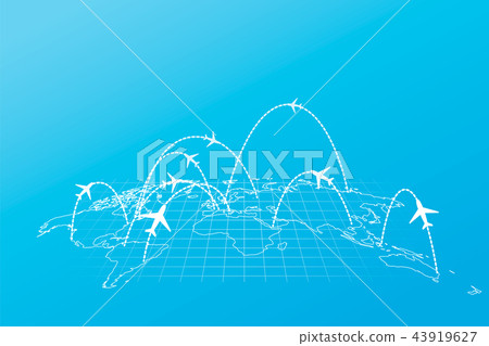 Airline routes with planes on map in perspective 43919627