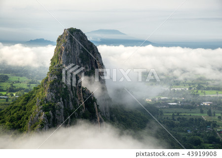 Close up view of Khao Nor with fog in the morning 43919908