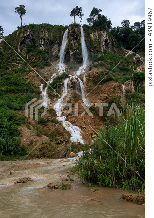 Mountain landscape and waterfall . 43919962