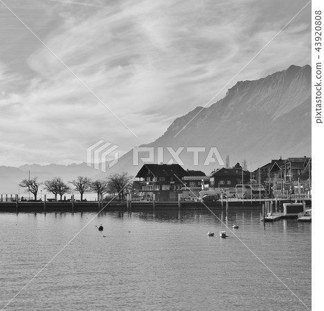 Pier in Brienz, village in the Bernese Oberland. Pier in Brienz, village in the Bernese Oberland. 43920808