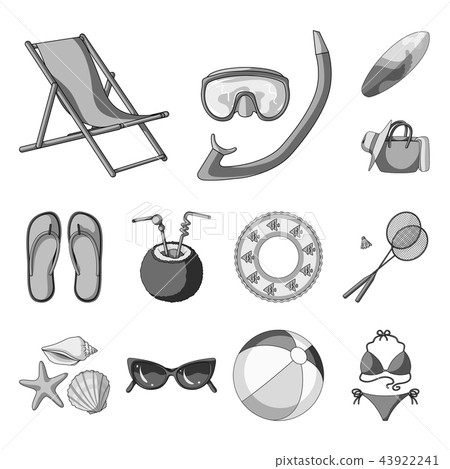 Summer rest monochrome icons in set collection for design. Beach accessory vector symbol stock web 43922241