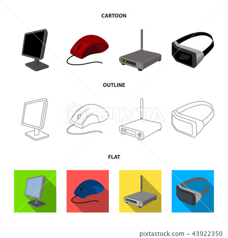 Monitor, mouse and other equipment. Personal computer set collection icons in cartoon,outline,flat 43922350