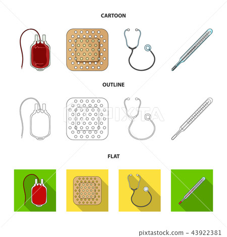 Package with donor blood and other equipment.Medicine set collection icons in cartoon,outline,flat Package with donor blood and other equipment.Medicine set collection icons in cartoon,outline,flat 43922381