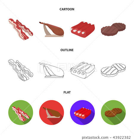 Bacon, jamon, pork ribs, fried cutlets. Meat set collection icons in cartoon,outline,flat style Bacon, jamon, pork ribs, fried cutlets. Meat set collection icons in cartoon,outline,flat style 43922382