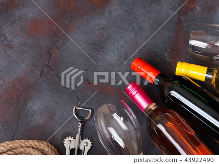 Bottles of red white and pink rose wine 43922490