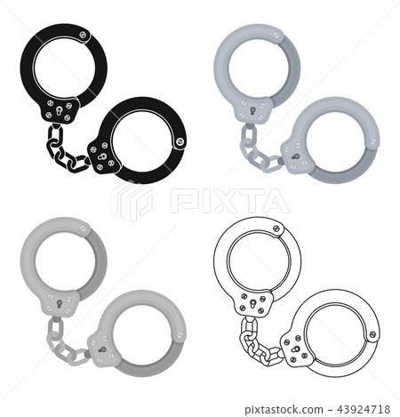 Metal handcuffs for detaining criminals. Outfit of a policeman.Prison single icon in cartoon style Metal handcuffs for detaining criminals. Outfit of a policeman.Prison single icon in cartoon style 43924718