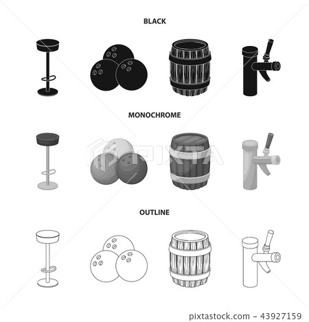 Restaurant, cafe, chair, bowling ball .Pub set collection icons in black,monochrome,outline style Restaurant, cafe, chair, bowling ball .Pub set collection icons in black,monochrome,outline style 43927159