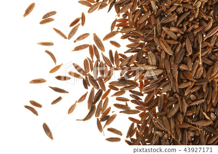 Cumin or caraway seeds isolated on white background. Top view Cumin or caraway seeds isolated on white background. Top view 43927171