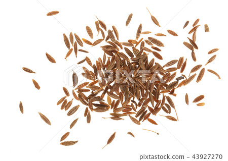Cumin or caraway seeds isolated on white background. Top view 43927270