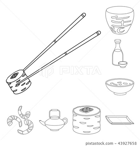Sushi and seasoning outline icons in set collection for design. Seafood food, accessory vector 43927658