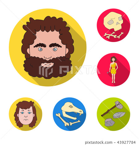 Life in the Stone Age flat icons in set collection for design. Ancient people vector symbol stock Life in the Stone Age flat icons in set collection for design. Ancient people vector symbol stock 43927784