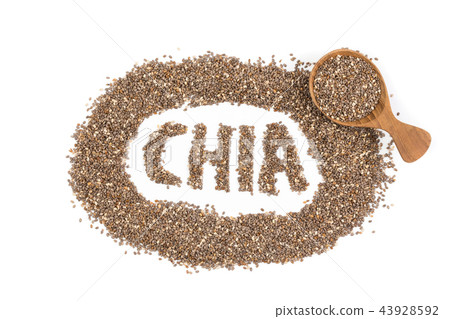 chia seeds in wooden spoon Isolated on white 43928592