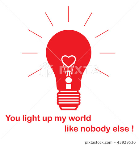 Glowing light bulb with glower in shape of heart 43929530