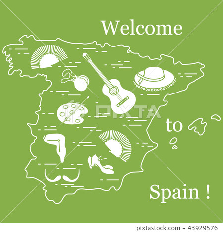 various symbols of Spain arranged in a circle various symbols of Spain arranged in a circle 43929576