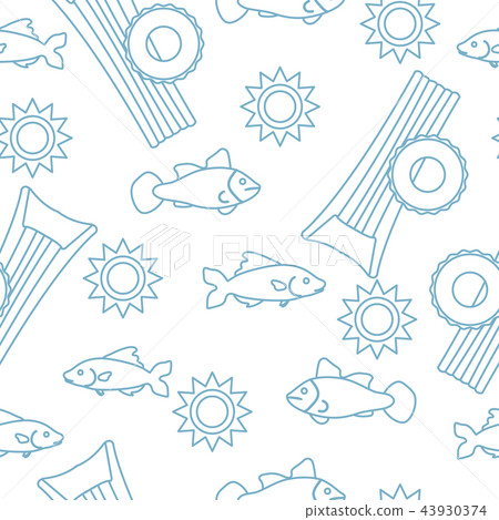 Pattern with fish, sun, inflatable mattress 43930374
