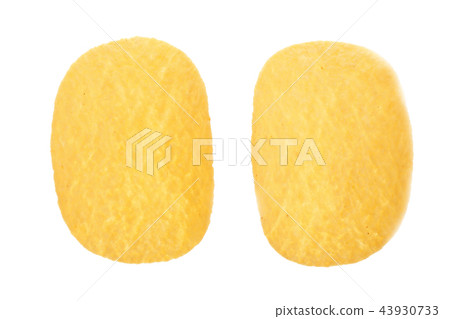 tw potato chips on white background close-up. Top view. Flat lay 43930733