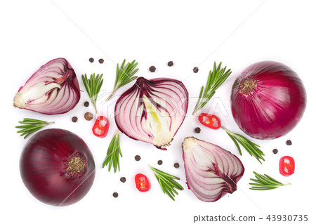 red onions with rosemary and peppercorns isolated on white background with copy space for your text red onions with rosemary and peppercorns isolated on white background with copy space for your text 43930735