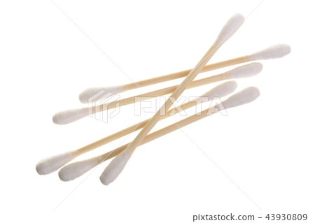 Cotton ear stick isolated on white background macro top view. Flat lay 43930809