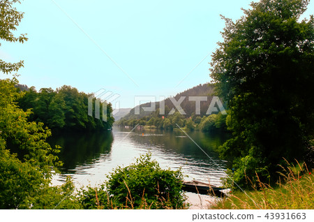 Beautiful summer landscape with river . Beautiful summer landscape with river . 43931663