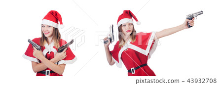Young woman in red santa costume on white 43932708