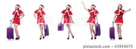 Young woman in red santa costume on white Young woman in red santa costume on white 43934075