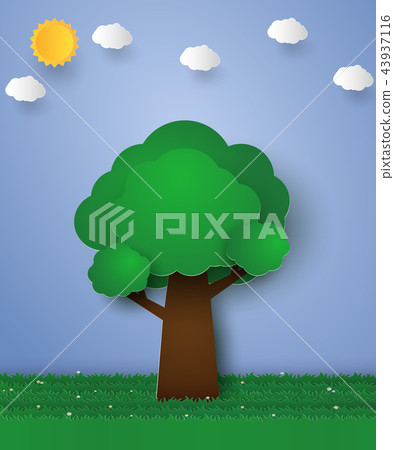 Green tree , paper art style - Stock Illustration [43937116] - PIXTA