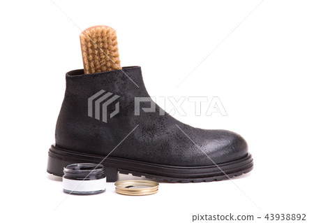 Cleaning and care of shoes on a white background. 43938892
