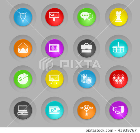marketing colored plastic round buttons icon set - Stock Illustration ...