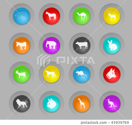 mammals colored plastic round buttons icon set - Stock Illustration ...